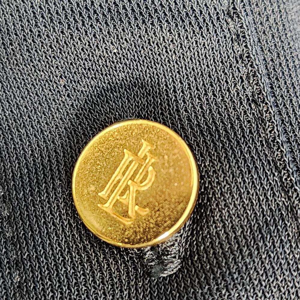 Lauren Ralph Lauren Navy Button Front Shirt Gold Buttons 3X Stretch - Picture 8 of 14
